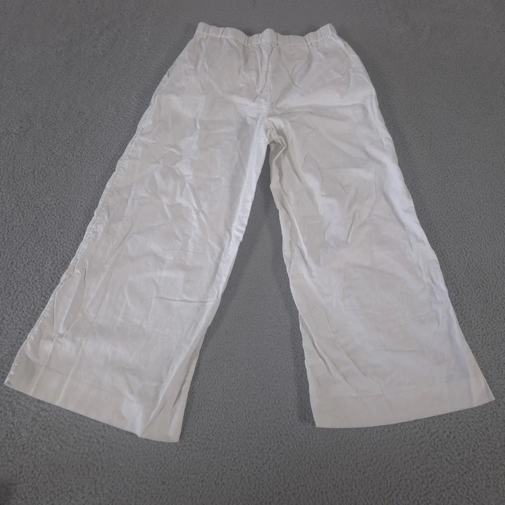 Banana Republic Pants Womens 12 White Linen-Cotton Wide-Leg Pleated High Rise
